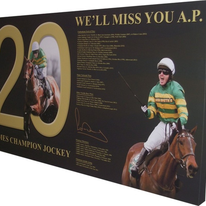 A P McCoy 20 times National Hunt Champion Jockey Signed Retirement Canvas