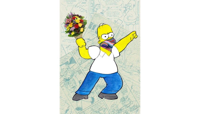 "Homer Simpson Flower Thrower Vs Banksy" NFT by Mercury