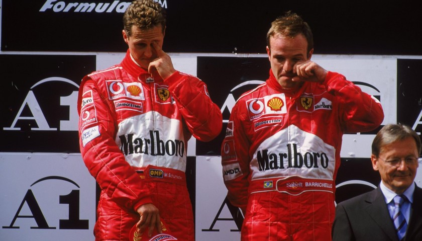 Official Ferrari Flag Autographed by Schumacher and Barrichello