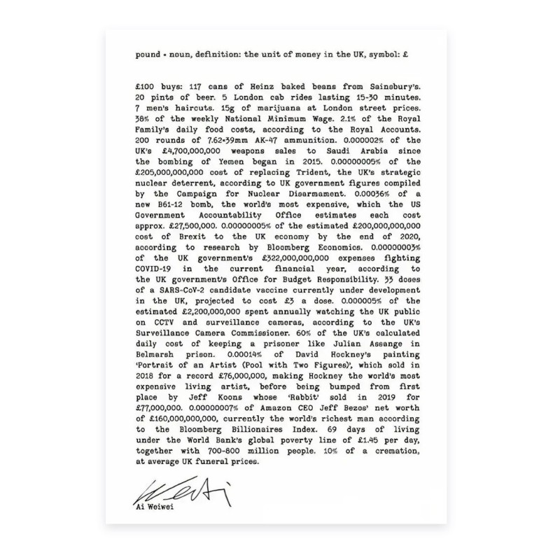 "£ (Timed Edition)" by Ai Weiwei