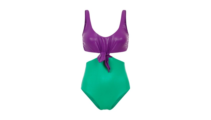 Knotting Bay Bicolor Green and Purple Maillot Costume by Alldaylong