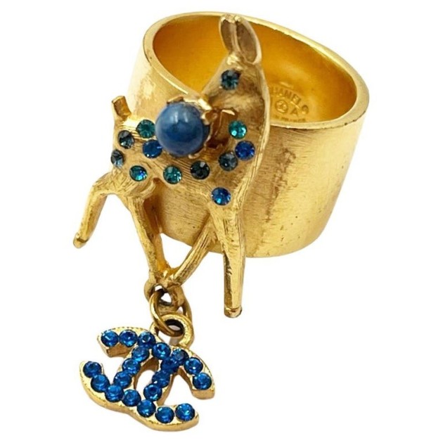 Chanel Gold Plated Blue CC Bambi Deer Ring