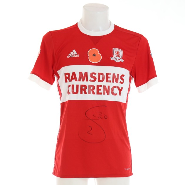 Fabio Pereira da Silva's Middlesbrough Signed Home Poppy Shirt