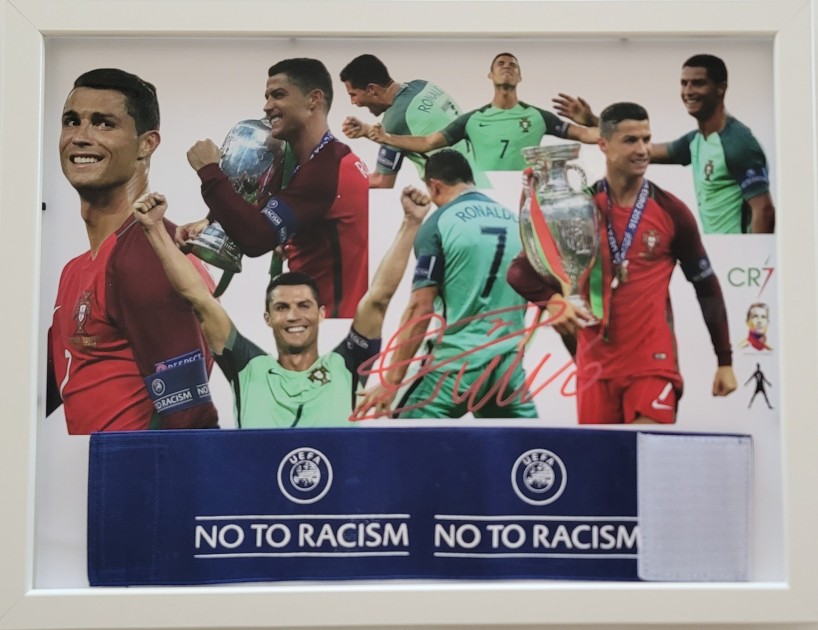 "No To Racism" Captain's Match-Issued Armband - With Photo Signed by Cristiano Ronaldo