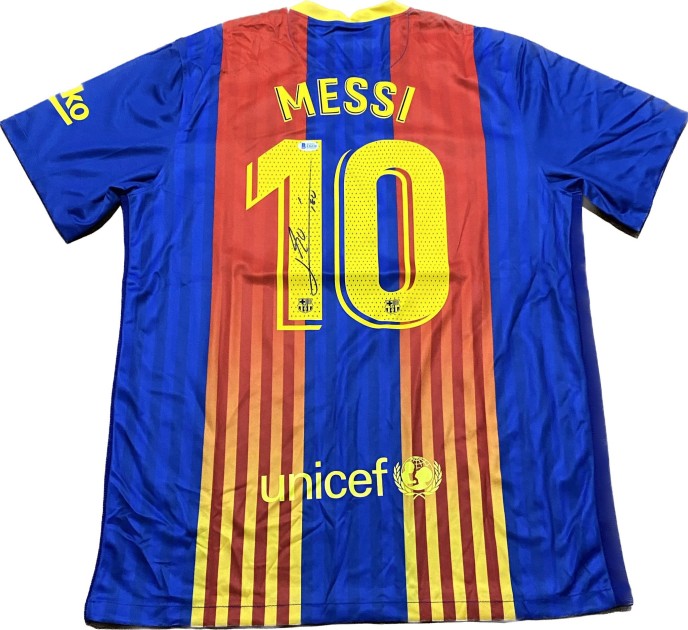 Maglia replica firmata di Lionel Messi del Barcellona 2020/21 El Classico Special Edition