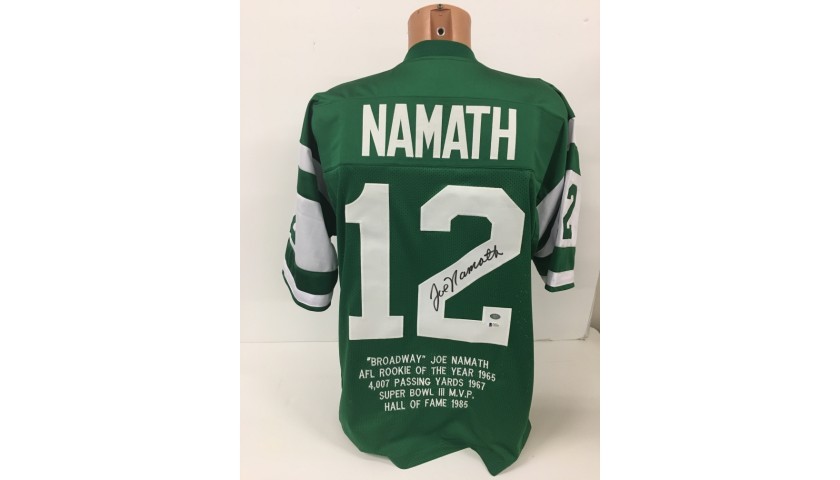 Broadway Joe Namath Hand Signed New York Jets Stats Jersey
