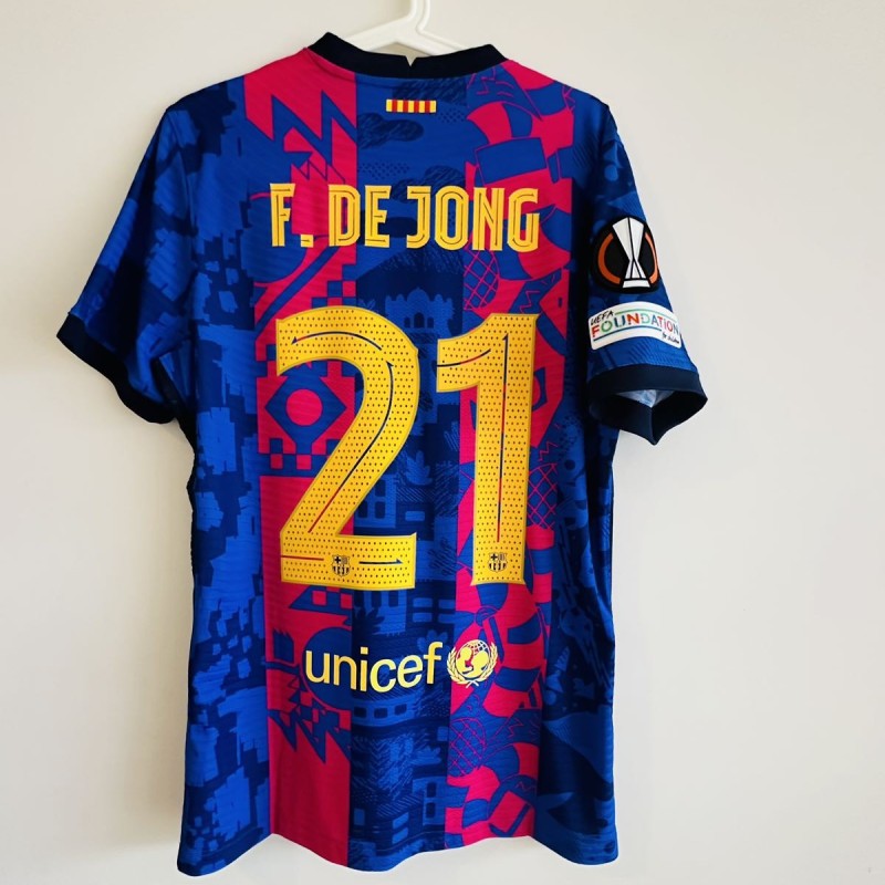 De Jong's Barcelona 2021/22 Europa League Match-Issued Third Shirt