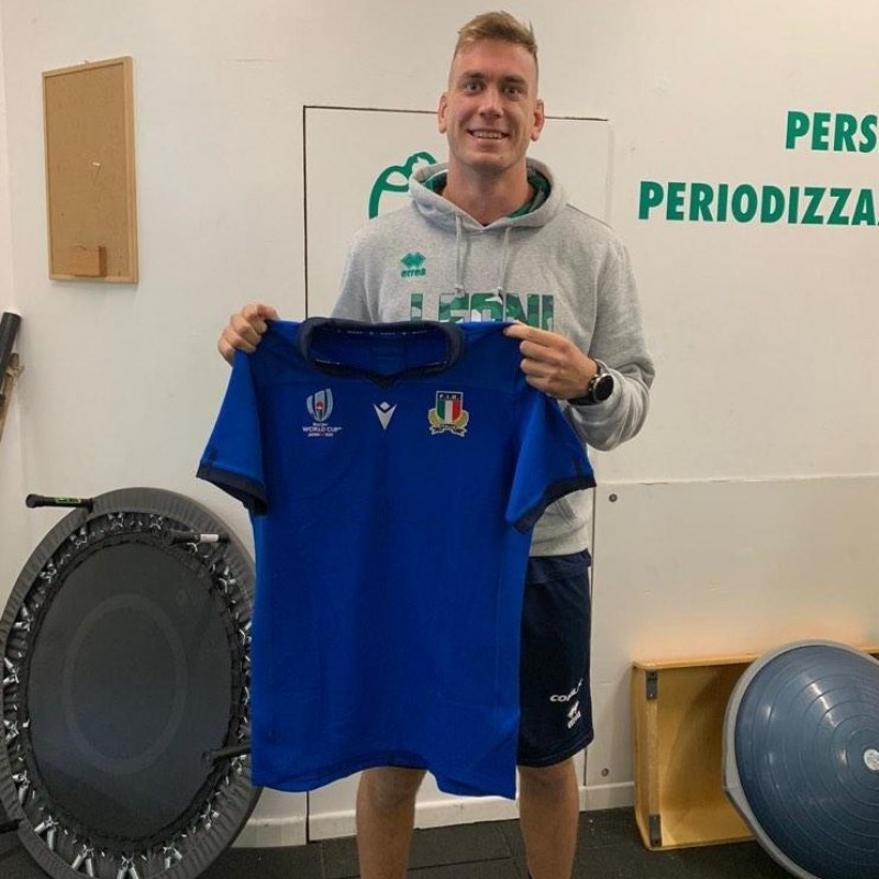 Ruzza's Italy Match-Issued and Signed Rugby Shirt, Italy-New Zealand 2019