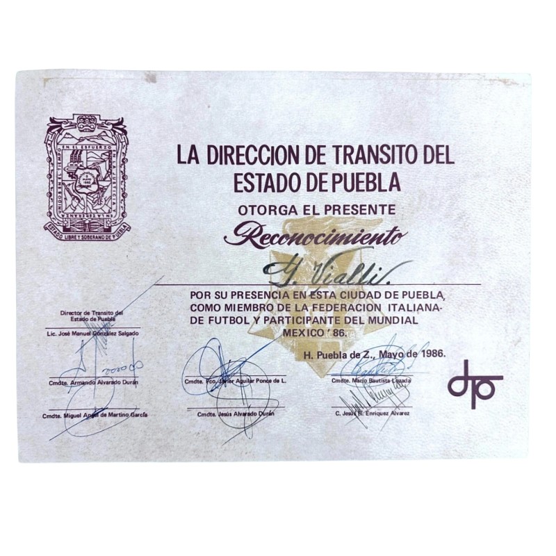 Official Visa, FIFA World Cup 1986 - Issued to Gianluca Vialli