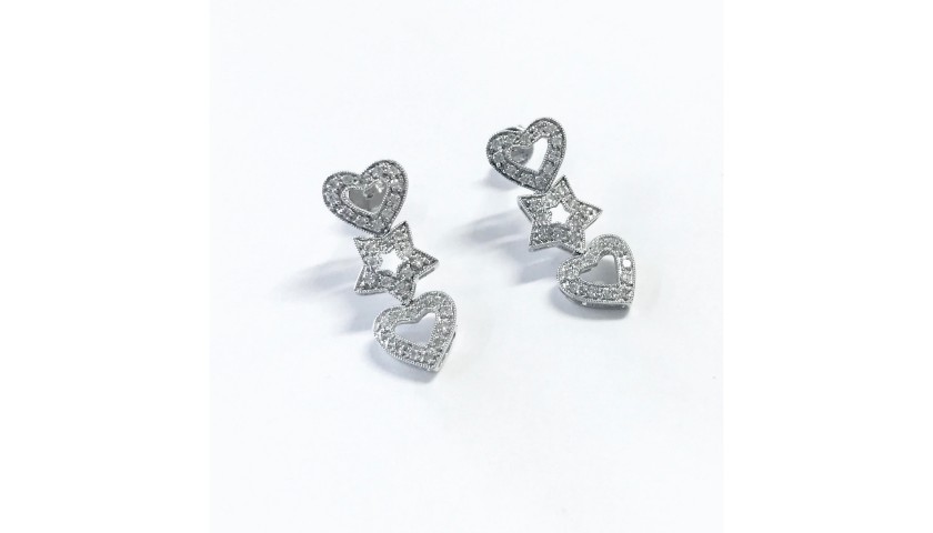 18KT White Gold Diamond Earrings with Hearts and Stars 