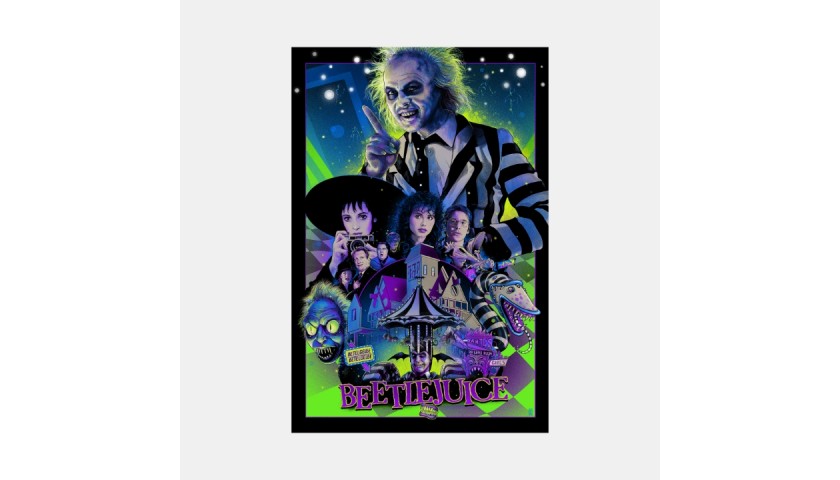 Beetlejuice by Vance Kelly Screen Print Fluorescent Highlighter Yellow Green 10/10