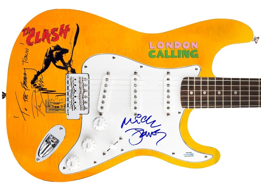 Chitarra firmata The Clash con testi e foto grafiche personalizzate