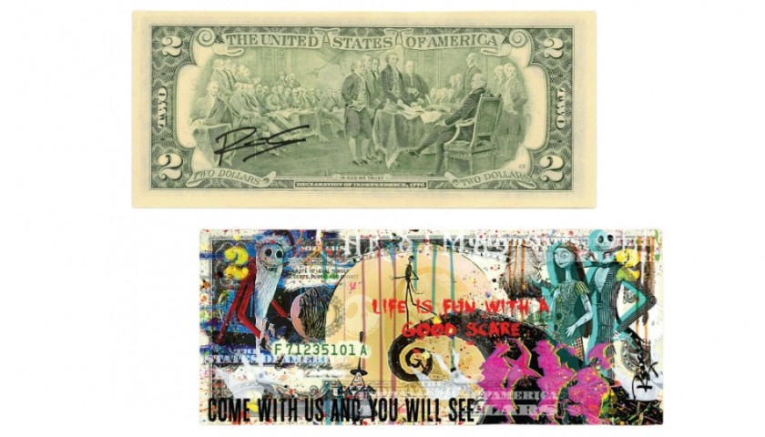 "The Nightmare Before Christmas" - Original Two-Dollar Bill Signed by Rency