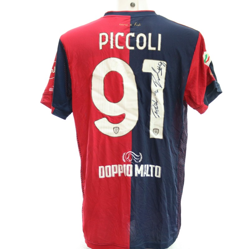 Piccoli's Signed Unwashed Shirt, Cagliari vs Carrarese Coppa Italia 2024