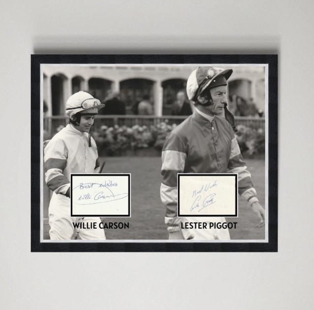Lestor Piggot and Willie Carson Signed Horse Racing Display
