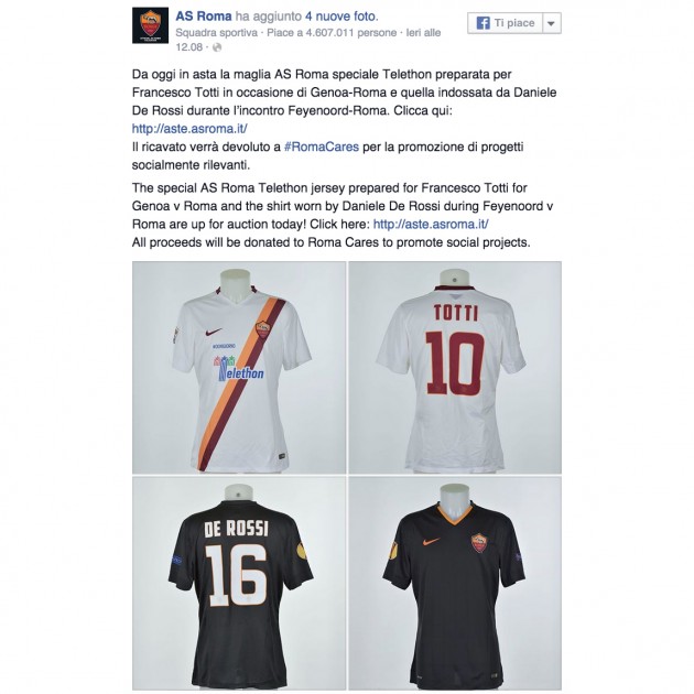 Totti's Authentic Roma Signed Shirt, 2014/15 - CharityStars