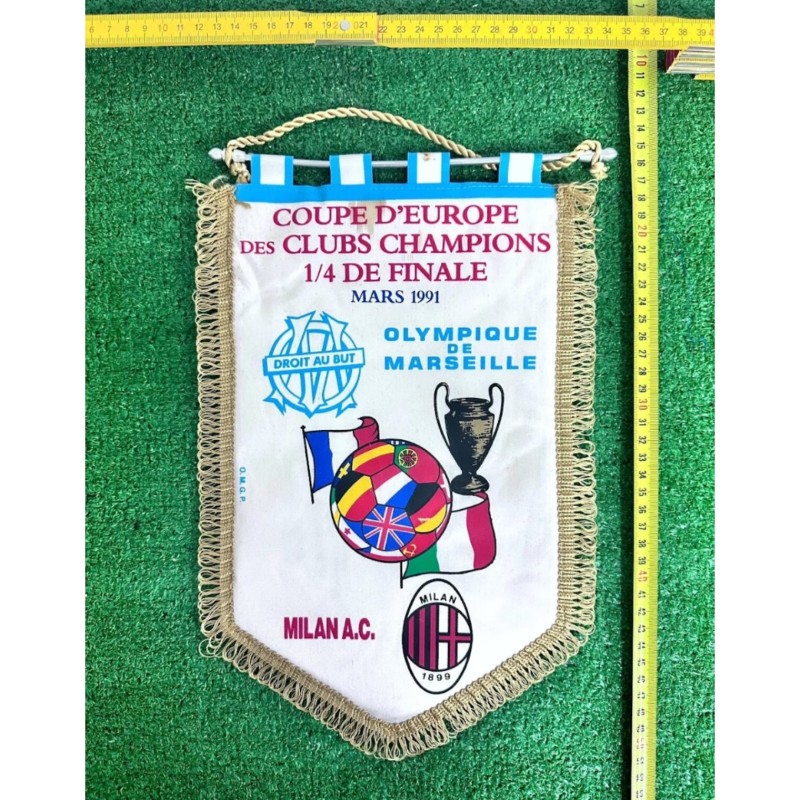 Milan vs Olimpique Marseille Official Pennant, UCL Quarter Finals 1991