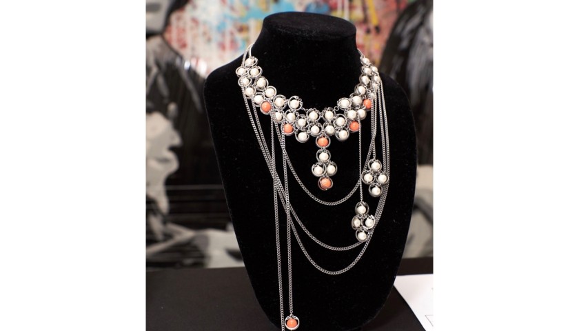 Fresh Water Pearl with Angel Skin Coral Bib Necklace