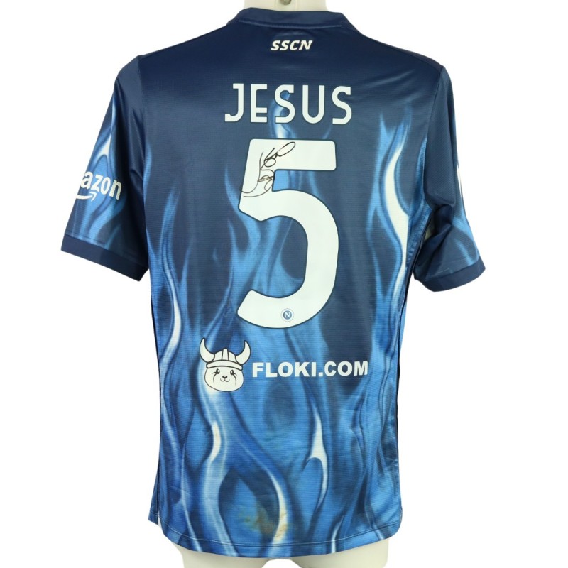 Juan Jesus Napoli Unwashed Shirt, Flames Kit 2021/22 - Signed with photo-proof