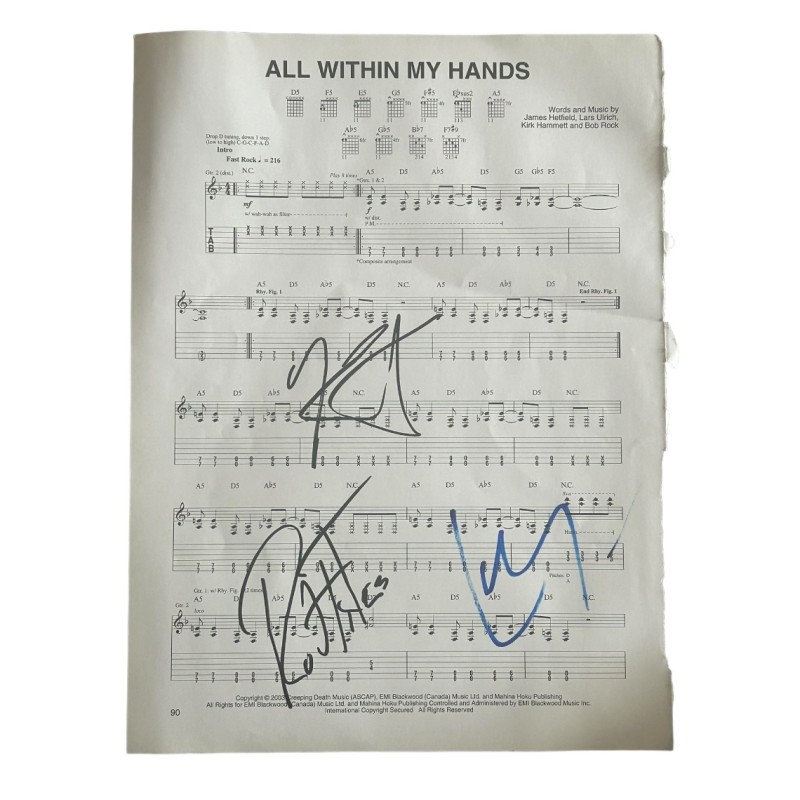 Metallica Signed All Within My Hands Sheet Music