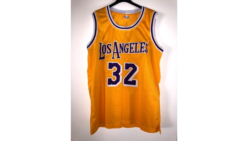 Press Pass Collectibles Lakers Magic Johnson Authentic Signed Yellow Jersey w/ White Numbers BAS Witness