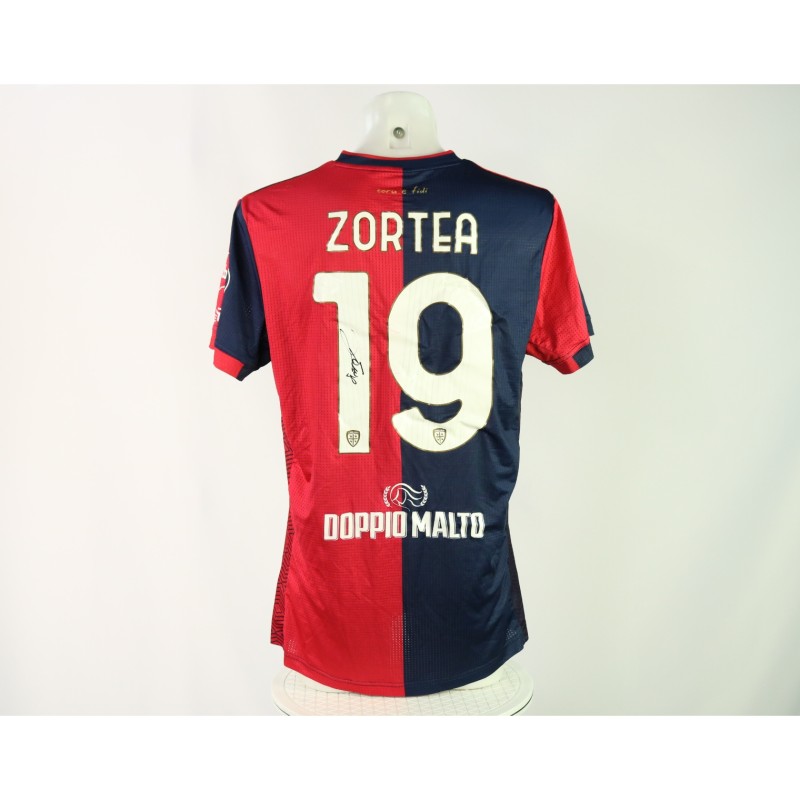 Zortea's Signed Unwashed Shirt, Cagliari vs Bologna 2024