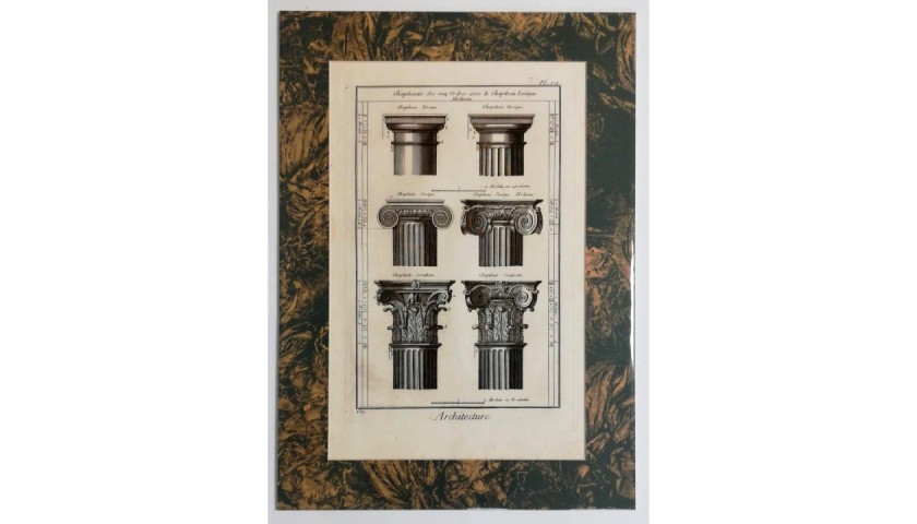 Architectural Order of Capitals - Original Woodcut Dated 1771