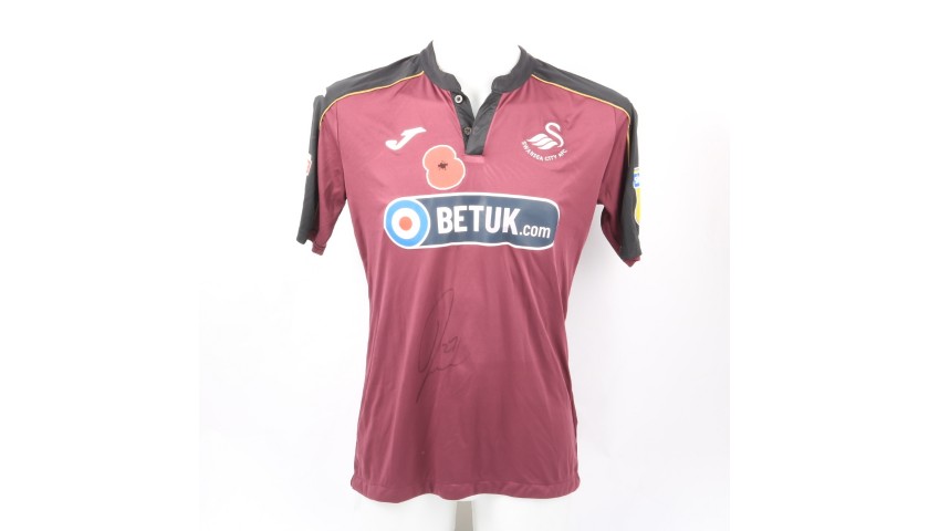 Fulton's Swansea City Match-Worn and Signed Poppy Shirt