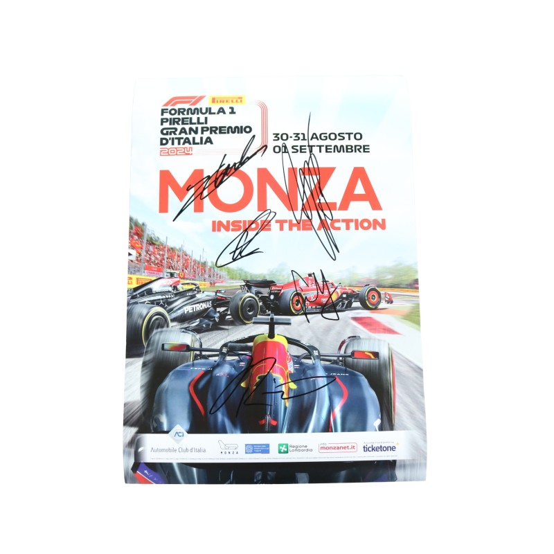 Locandina Formula 1 Monza 2024 - Autografata da Leclerc, Sainz Jr, Ricciardo e Russel