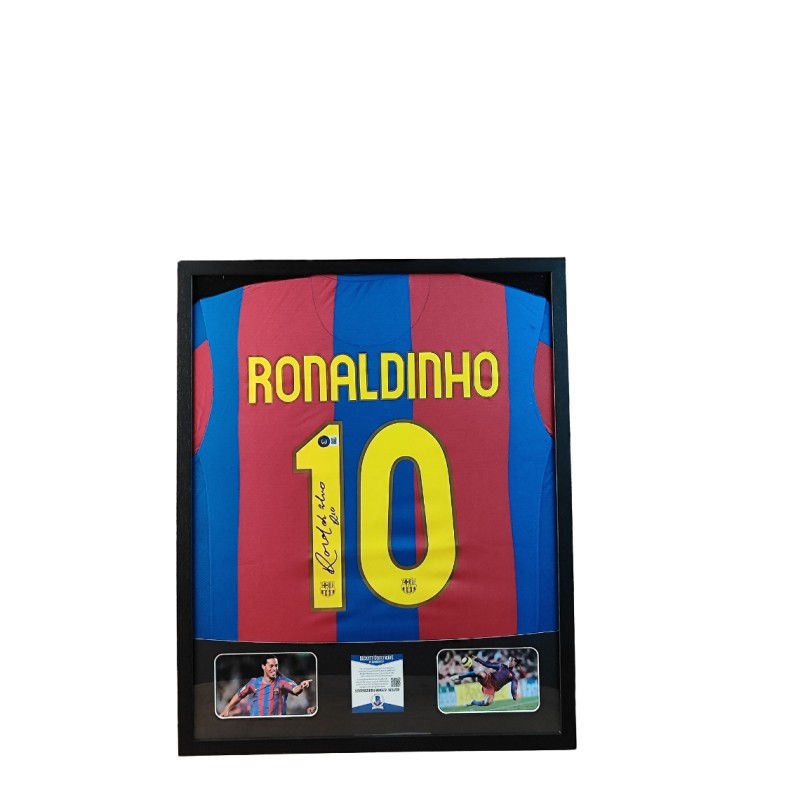 Ronaldinho's FC Barcelona Signed Shirt in a Deluxe High-Quality Frame