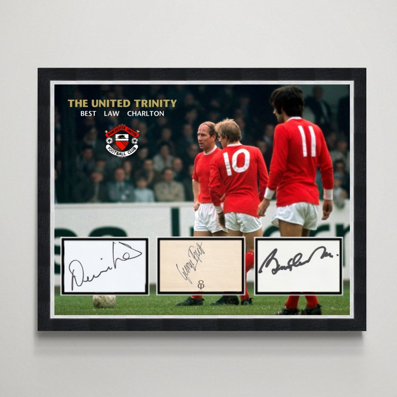 Law, Best, and Charlton - Manchester United Trinity Signed Display