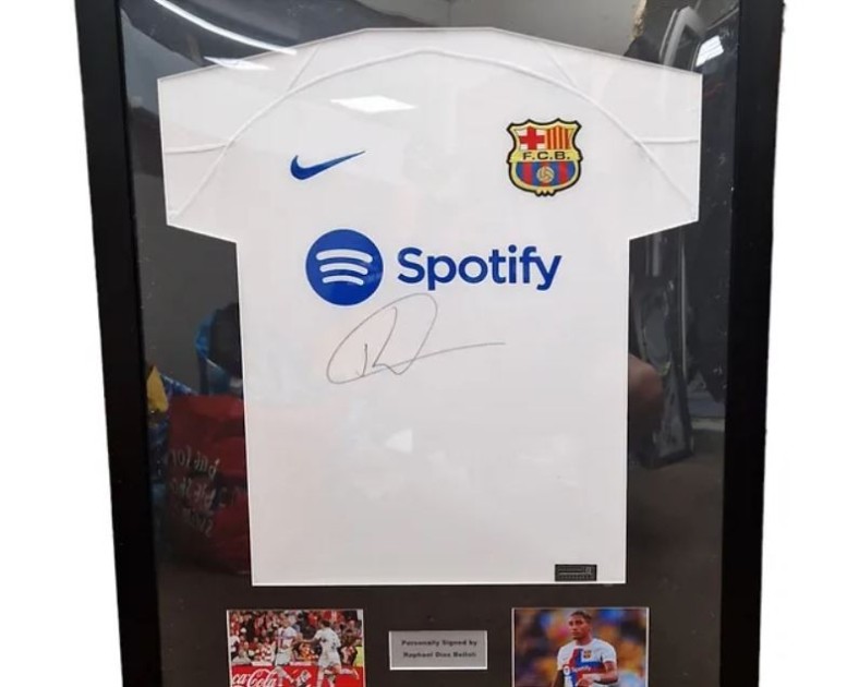 Raphinha's FC Barcelona 2023/24 Signed and Framed Away Shirt