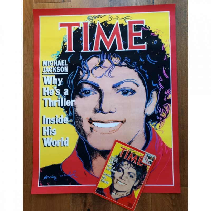 Andy Warhol Signed Michael Jackson Time Magazine 1984  + Poster 