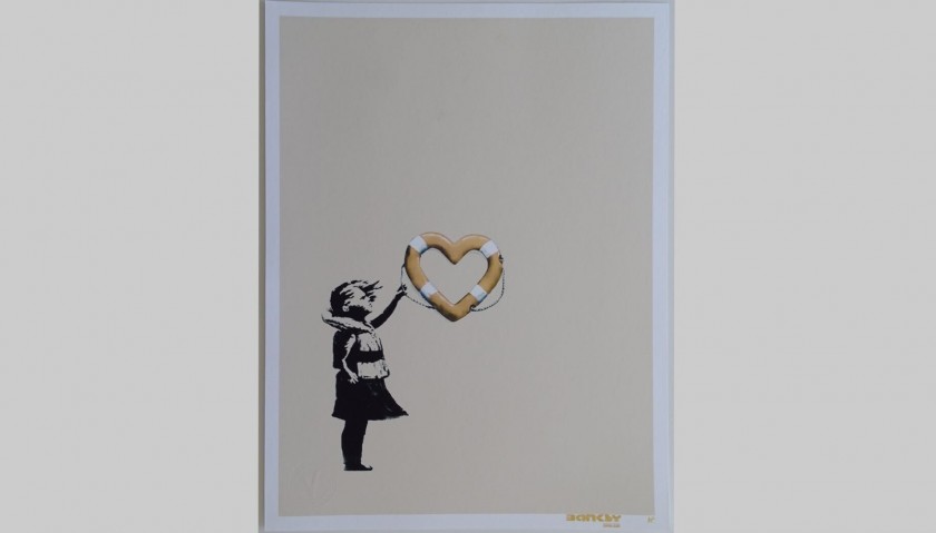 Banksy x Post Modern Vandal "Girl With Heart Shaped Float" Gold edition 