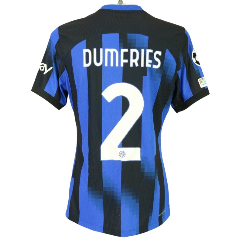 Dumfries's Inter Milan Match-Issued Shirt, UCL 2023/24