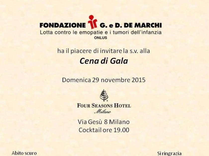 Cena di gala Fondazione G. e D. De Marchi per due persone