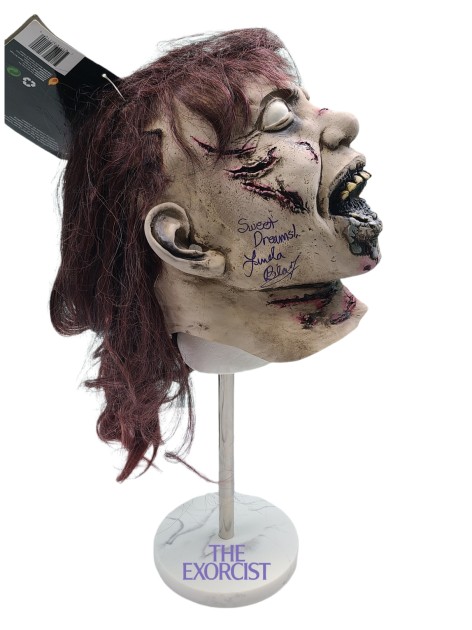 Linda Blair Signed The Exorcist Mask with Custom Display Stand 
