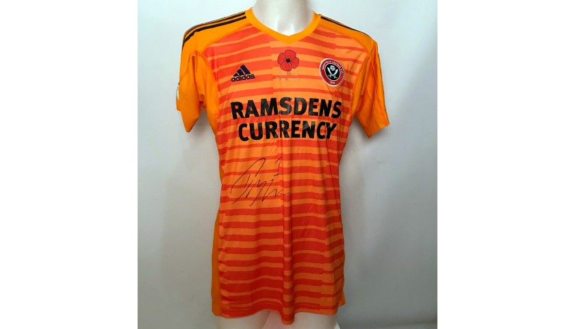 Dean Henderson's Sheffield United Worn and Signed Poppy Home Shirt 