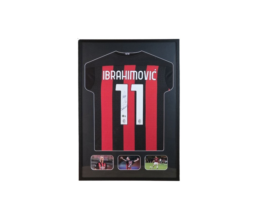 Maglia Zlatan Ibrahimović AC Milan 2021/22 in cornice deluxe di alta qualità - Autografata