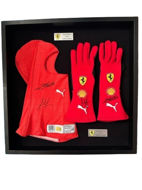 Charles Leclerc And Carlos Sainz Ferrari Signed Gloves And Balaclava