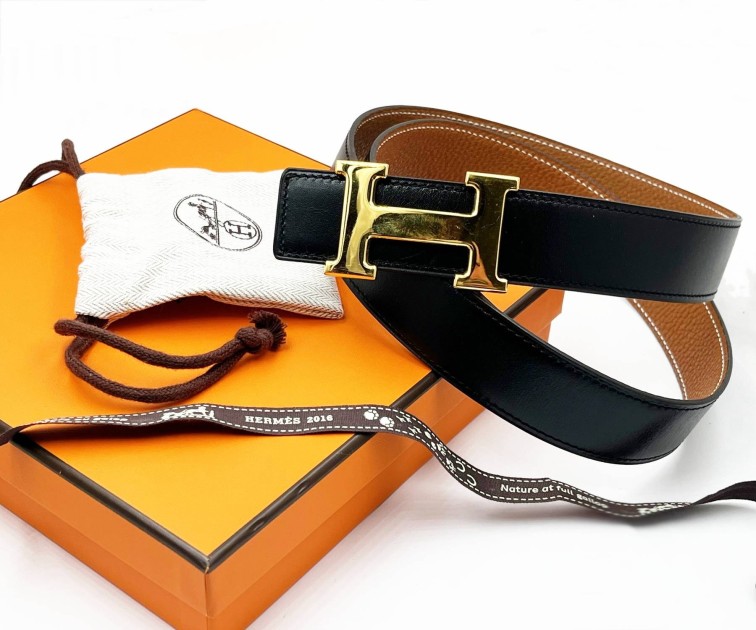 Hermes Oro H Nero Marrone Cintura reversibile