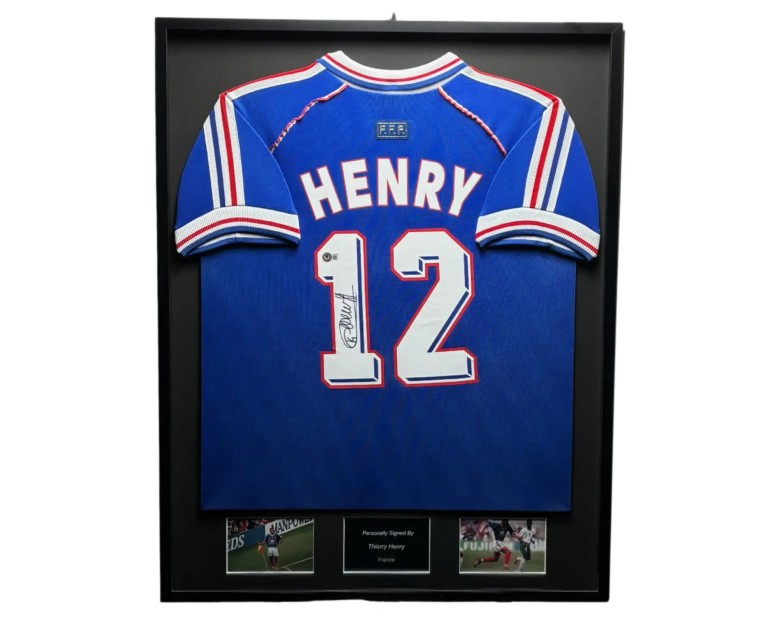 Thierry Henry's France Signed and Framed Home Jersey, 1998