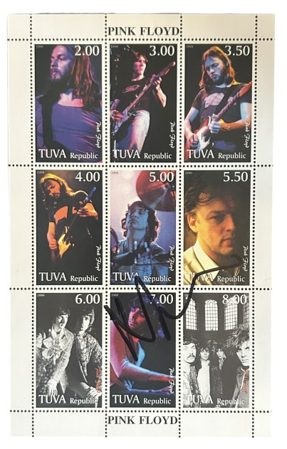 Nick Mason Signed Pink Floyd 9 Stamp Sheetlet Tuva Republic