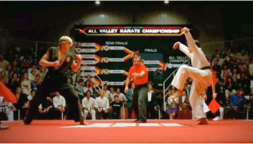 Karate Kid Movie Photograph Autographed by Ralph Macchio and Billy Zabka