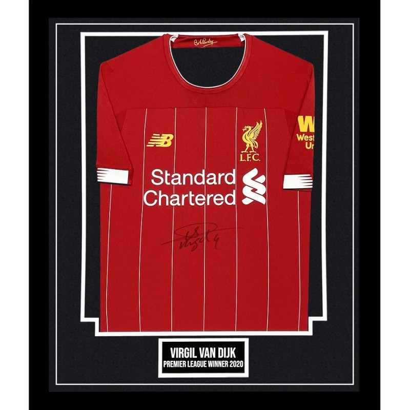 Maglia del Liverpool campione di Premier League 2020 firmata e incorniciata da Virgil van Dijk