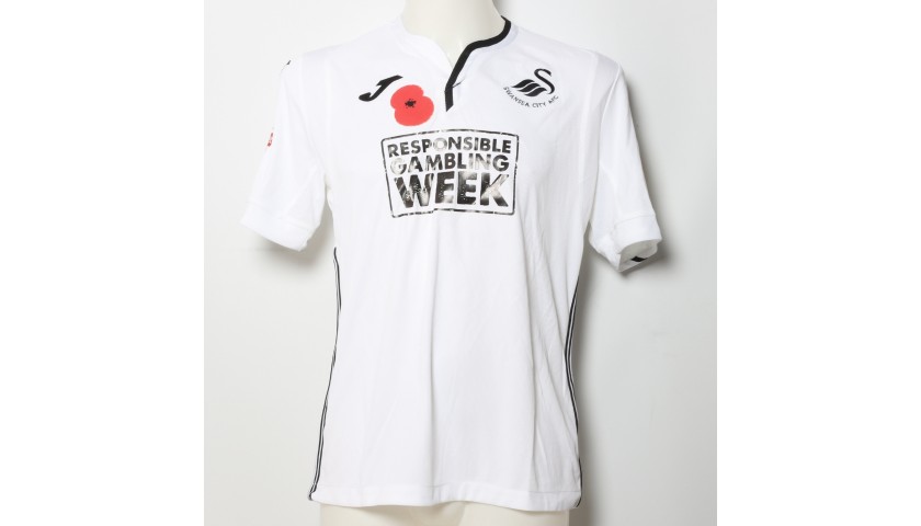 Jay Fulton's Swansea City Worn and Signed Home Poppy Shirt 