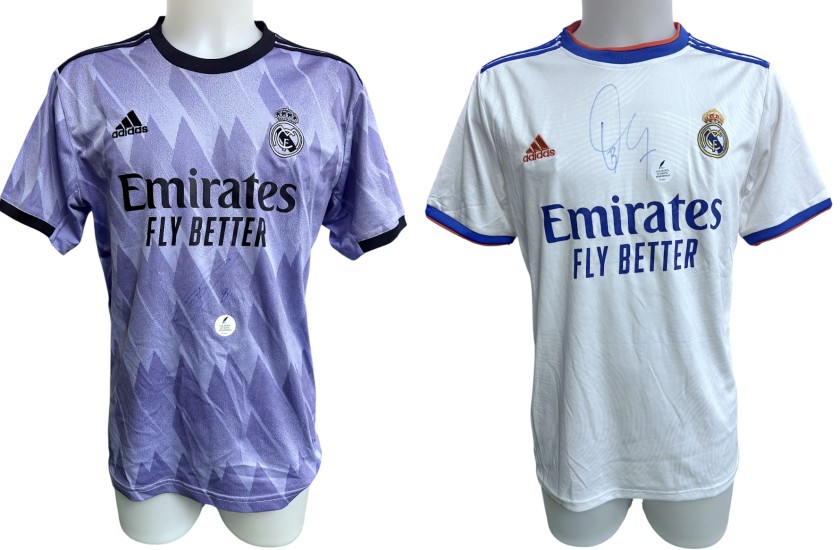 Collection of Two Real Madrid Replica Shirt - Signed by Federico Valverde and Vinicius Junior