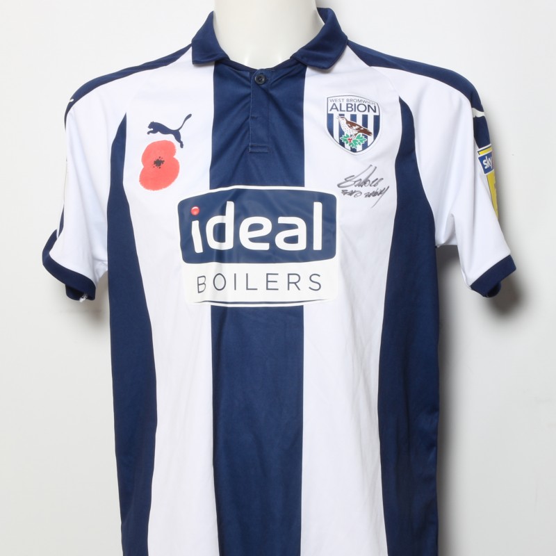 Bakary Sako's West Bromwich Albion  Worn and Signed Home Poppy Shirt 