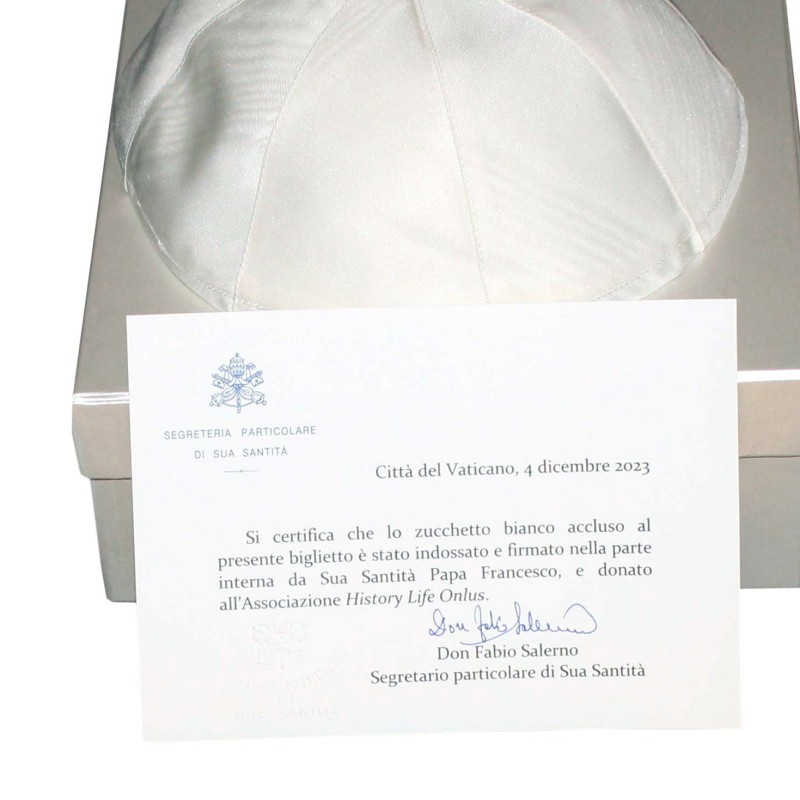 Skull Cap Worn and Signed by Pope Francis