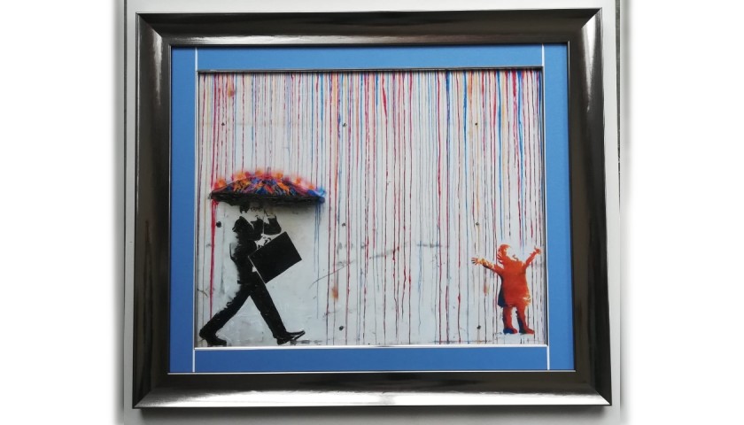 Banksy Coloured Rain,  Framed Print on Canvas